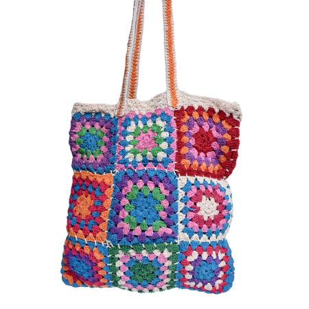 Handmade Patchwork Granny Square Tote Shoulder Bag